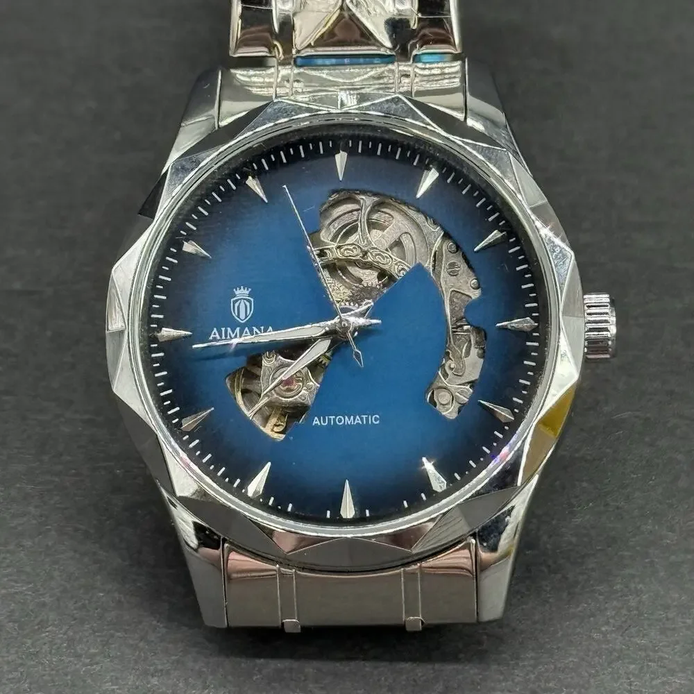 AIMANA Automatic Mechanical Watch Black Open Heart Dial Exhibition Caseback
